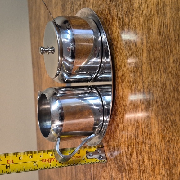 VINTAGE Shiny Chrome Cream and Sugar Set With Spoon And Tray - Picture 14 of 16